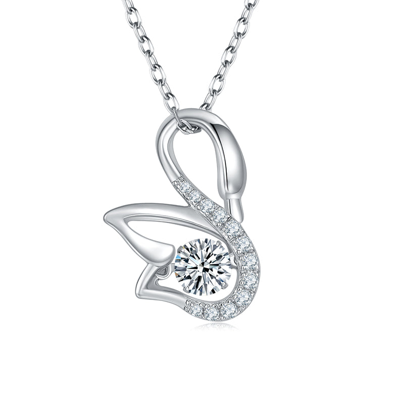 Dancing Swan Moissanite Necklace in S925 Silver 18K White Gold Plated
