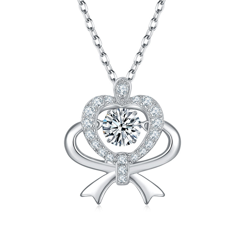 Bow and Heart Necklace with Moissanite in 925 Sterling Silver