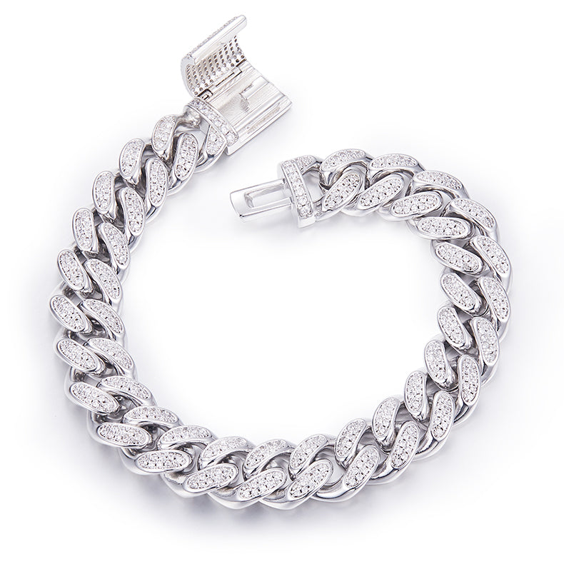 12mm Moissanite Cuban Link Chain – Full Round VVS Moissanite, 925 Sterling Silver