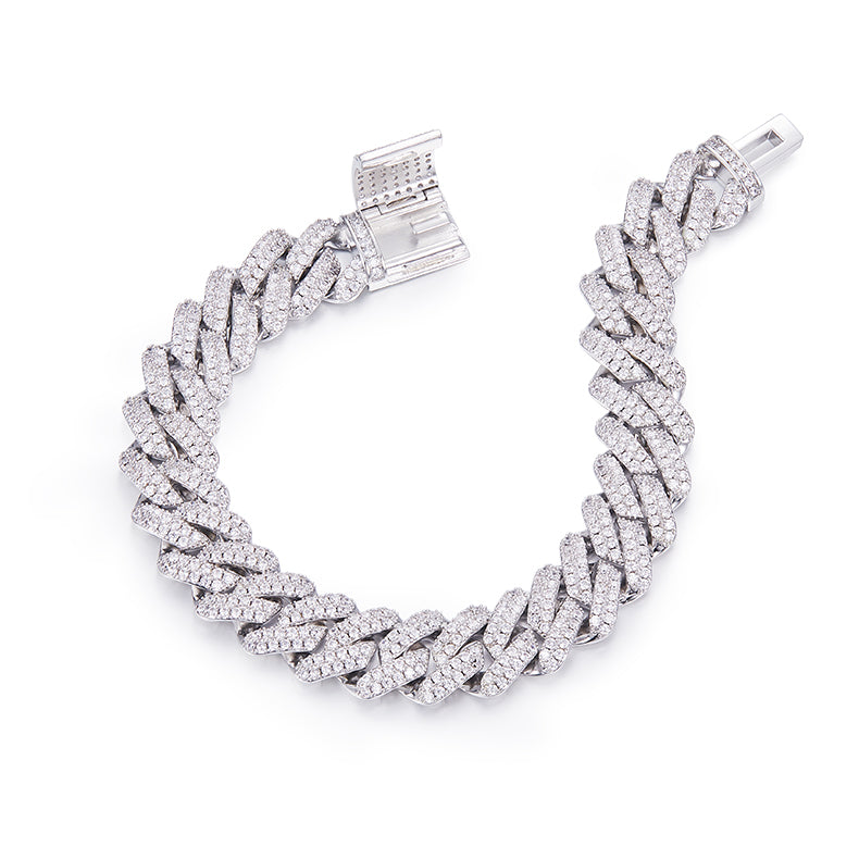 14mm Moissanite Cuban Link Chain – Full Round VVS Moissanite, 925 Sterling Silver