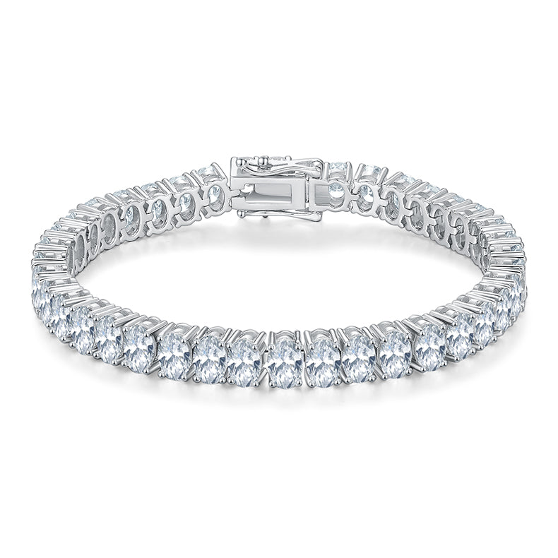 Moissanite Oval Shape Diamond Tennis Bracelet in 925 Silver with White Gold Plating
