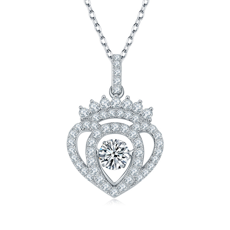 Heart Pendant Necklace, 0.5CT Moissanite D VVS1 in 18K White Gold-Plated Silver