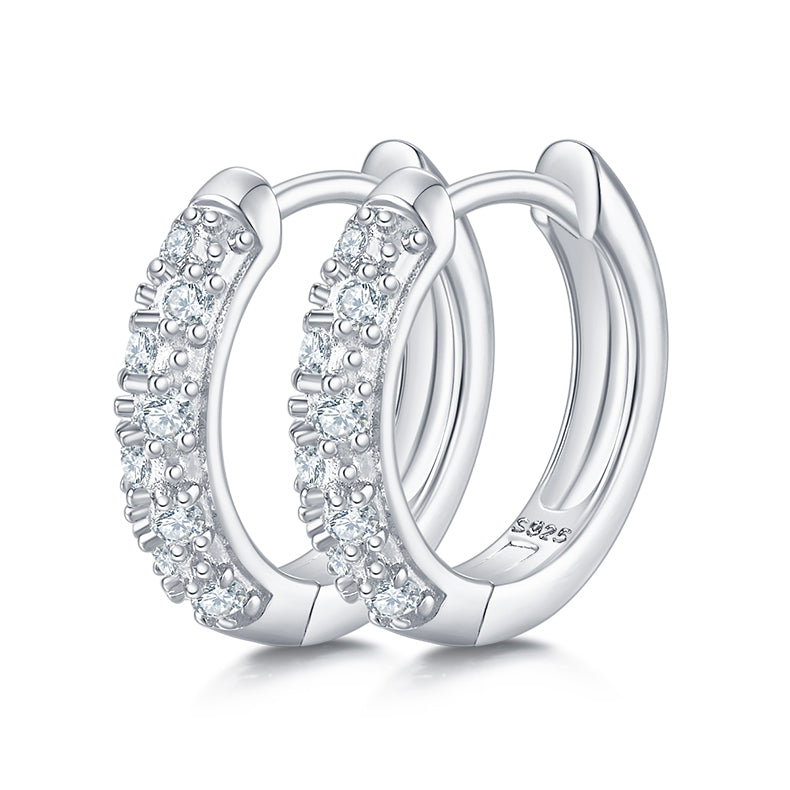 18kt Gold Plated 0.27ct S925 Sterling Silver Half Pave Double-Row Moissanite Hoop Earrings