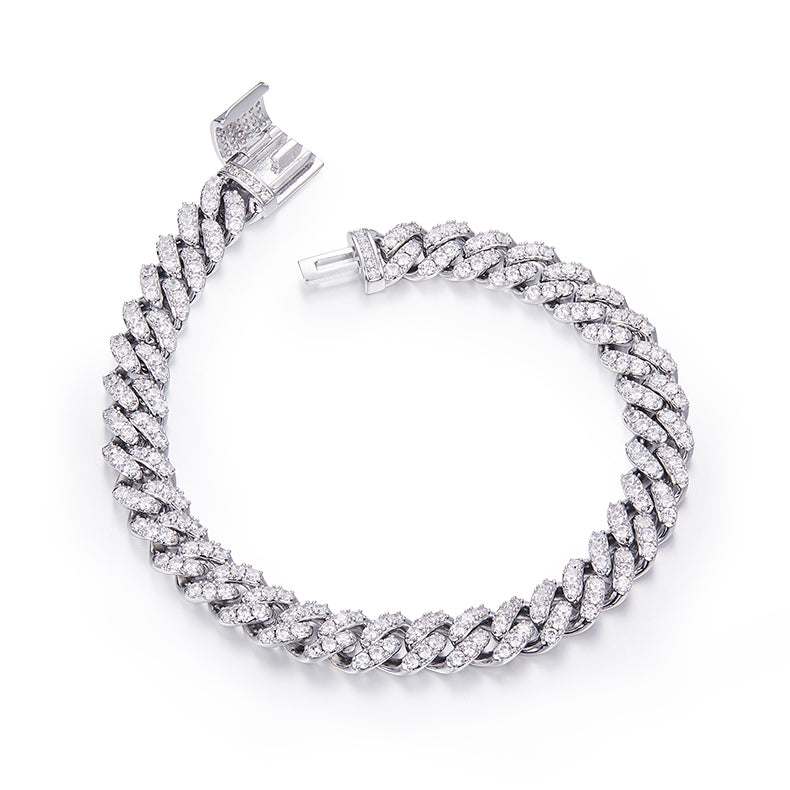 8mm Moissanite Cuban Link Chain – Full Round VVS Moissanite, 925 Sterling Silver