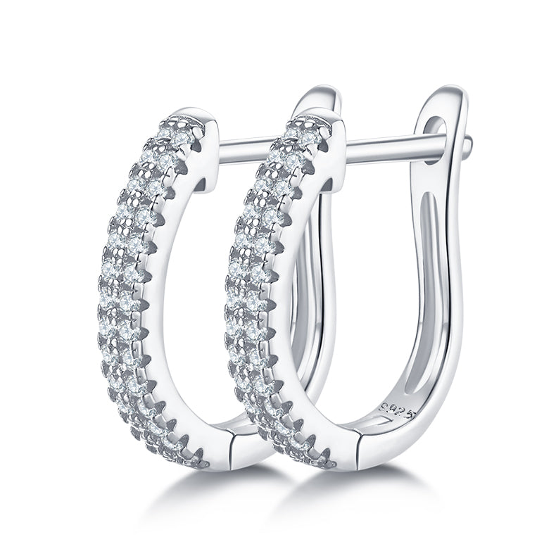 Double-Row Half Hoop Earrings in S925 Silver with Moissanite
