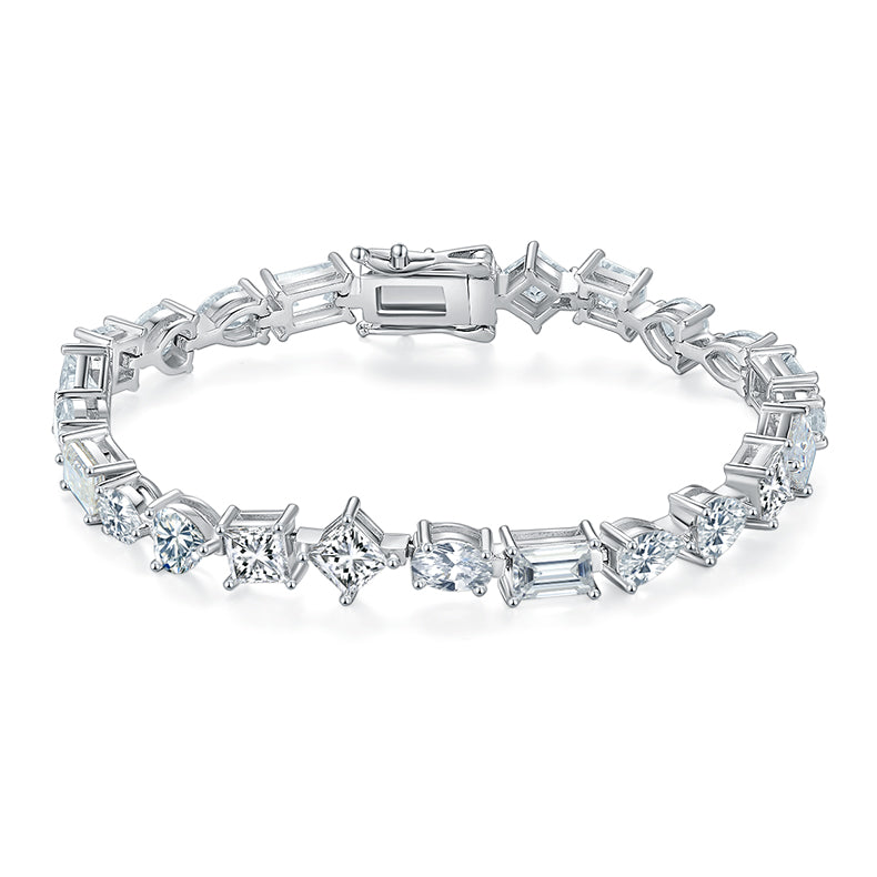 Multi-Shape VVS Moissanite Diamond Tennis Bracelet for Women in 925 Sterling Silver