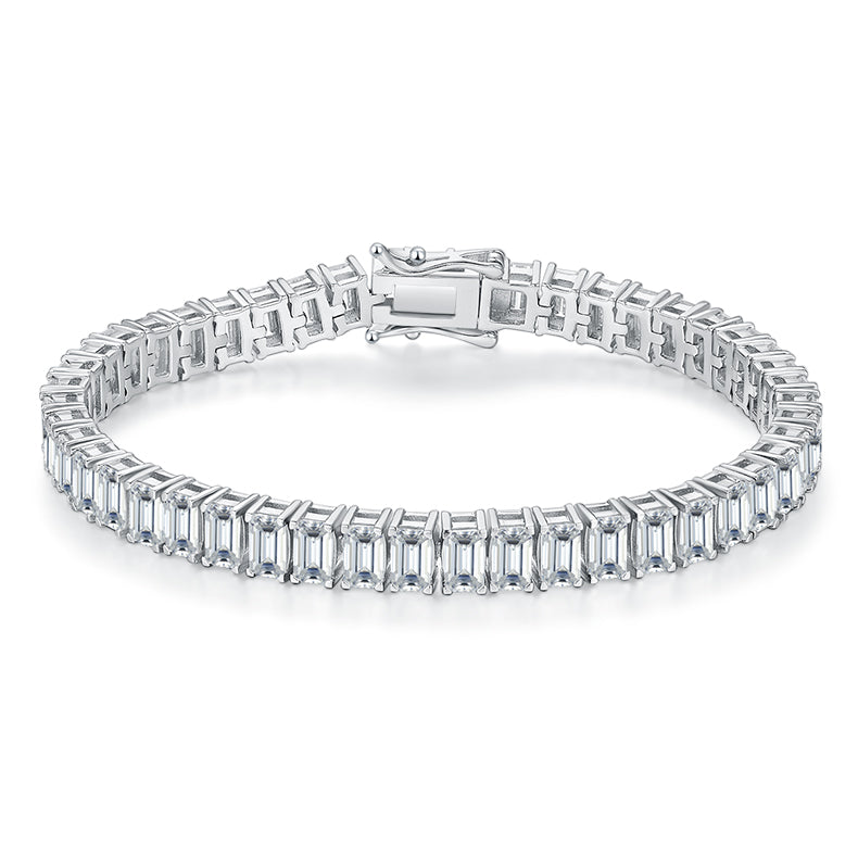 Emerald Moissanite Tennis Bracelet, 3x5mm 0.5CT D Color VVS in White Gold-Plated 925 Silver
