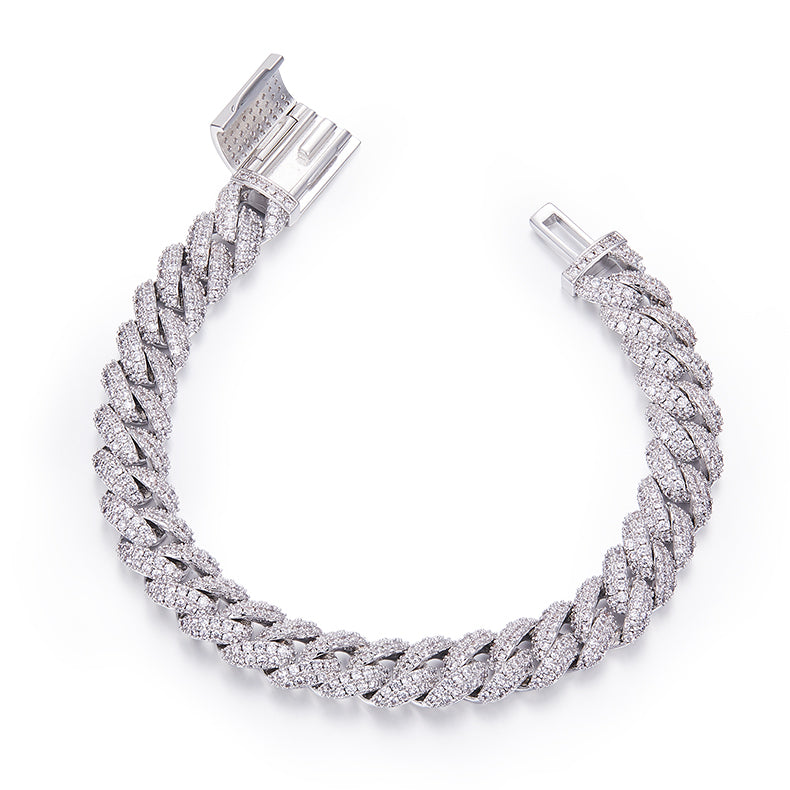 Men's Classic 10mm Cuban Link Bracelet with Full Round VVS Moissanite – 925 Sterling Silver