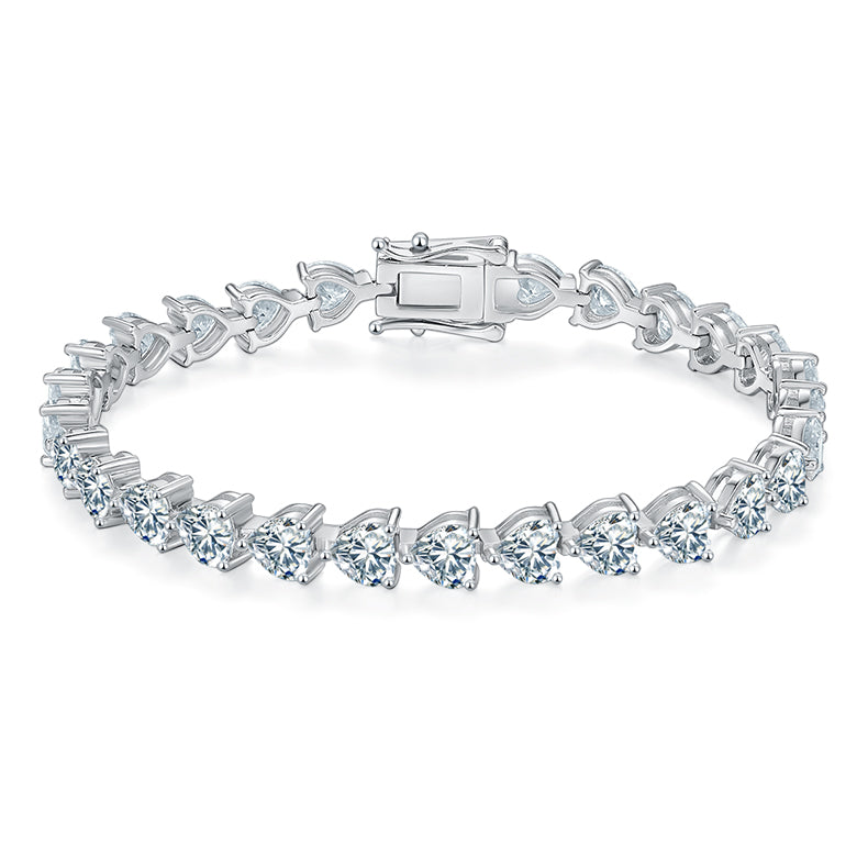 Heart-Cut Moissanite Tennis Bracelet in 925 Sterling Silver with 18K White Gold Plating