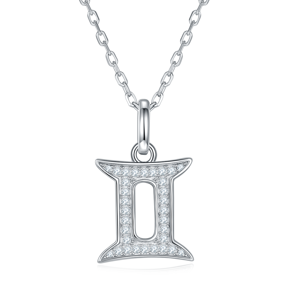Gemini Zodiac Moissanite Pendant Necklace – 925 Sterling Silver, 18K White Gold Plating
