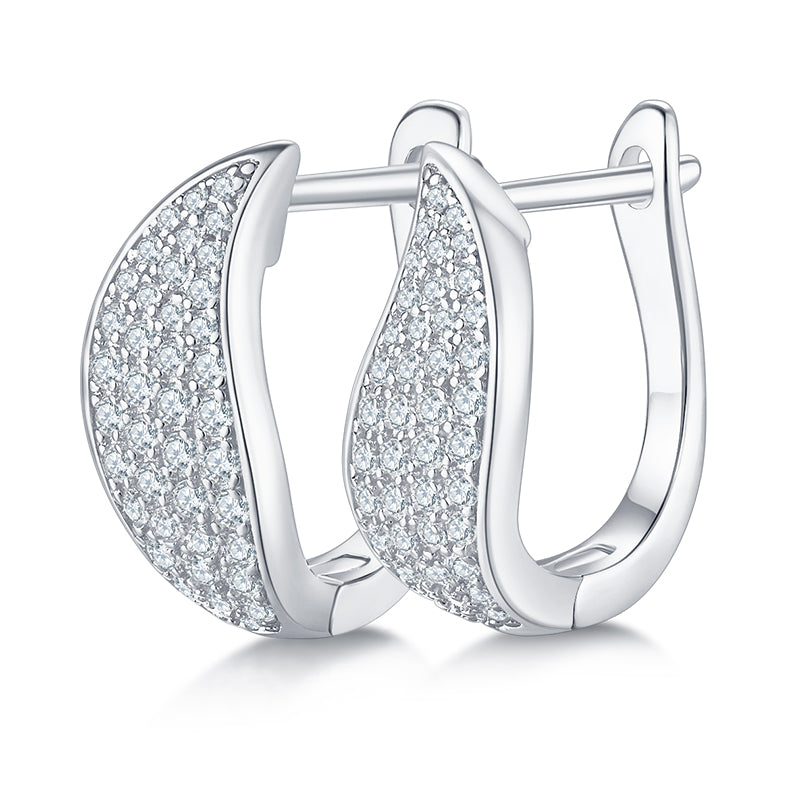 18kt Sterling Silver Half Pave Four-Row Moissanite Hoop Earrings