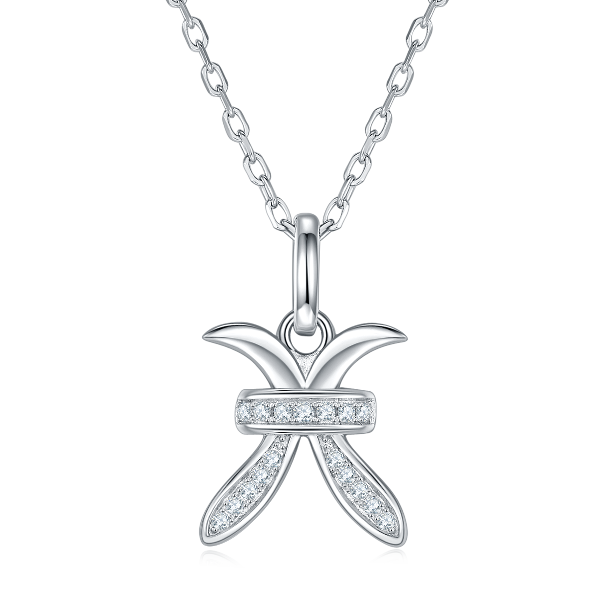 Pisces Zodiac Moissanite Pendant Necklace – 925 Sterling Silver, 18K White Gold Plating