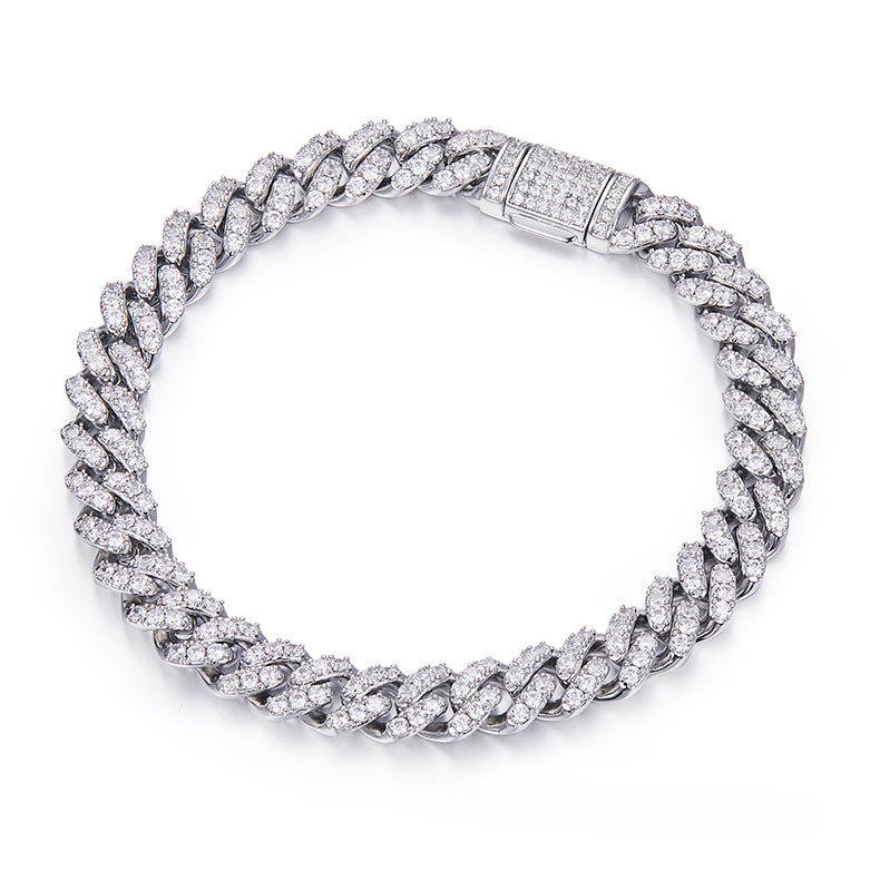 8mm Moissanite Cuban Link Chain – Full Round VVS Moissanite, 925 Sterling Silver