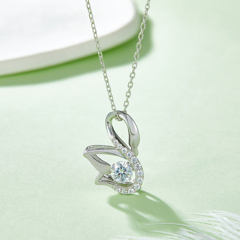 Dancing Swan Moissanite Necklace in S925 Silver 18K White Gold Plated