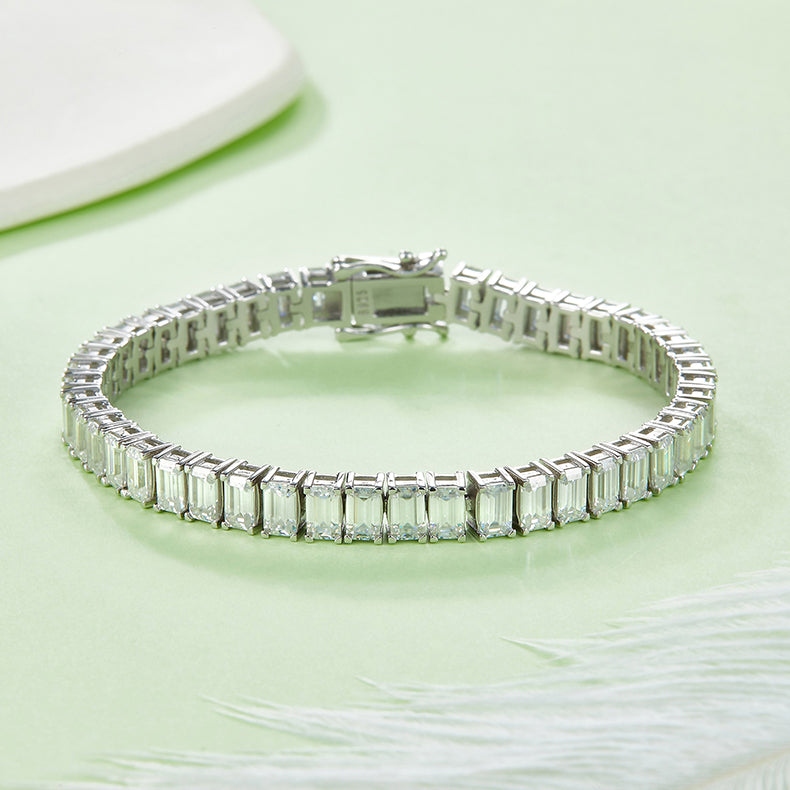 Emerald Moissanite Tennis Bracelet, 3x5mm 0.5CT D Color VVS in White Gold-Plated 925 Silver