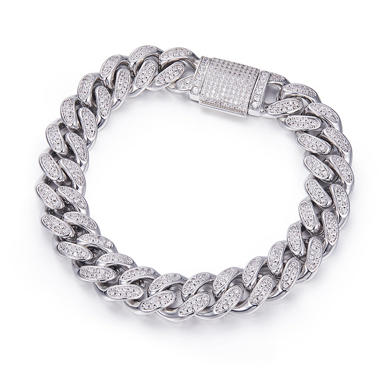 12mm Moissanite Cuban Link Chain – Full Round VVS Moissanite, 925 Sterling Silver