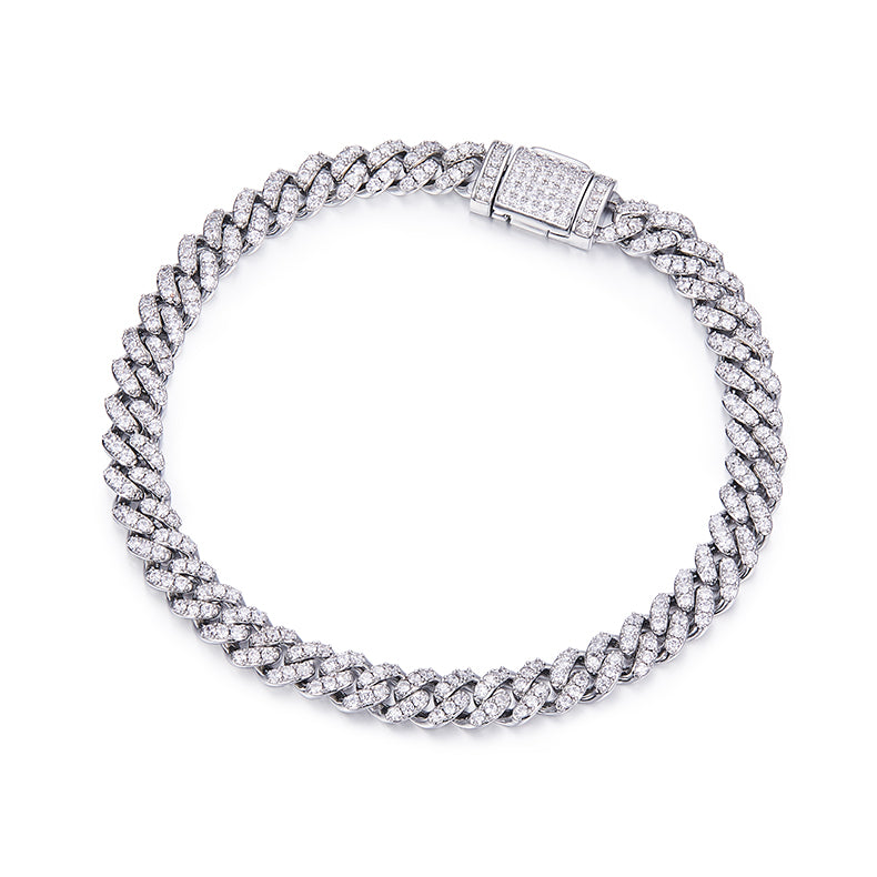 6mm Moissanite Cuban Link Chain – Full Round VVS Moissanite, 925 Sterling Silver
