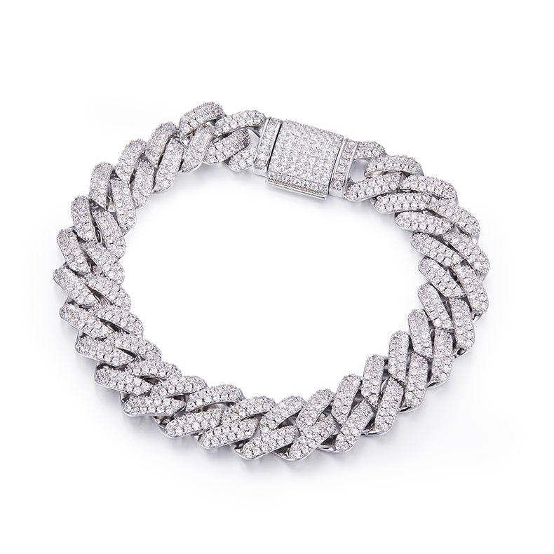 14mm Moissanite Cuban Link Chain – Full Round VVS Moissanite, 925 Sterling Silver