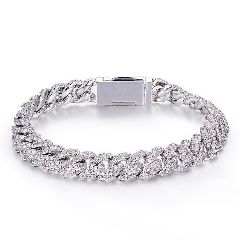 Men's Classic 10mm Cuban Link Bracelet with Full Round VVS Moissanite – 925 Sterling Silver
