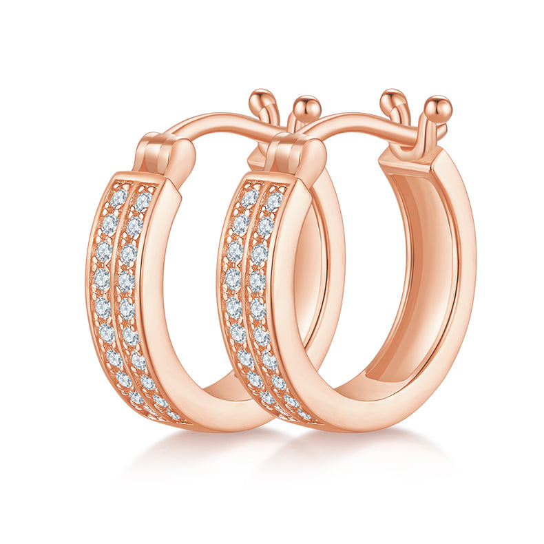 18kt Sterling Silver Half Pave Double-Row Moissanite Hoop Earrings
