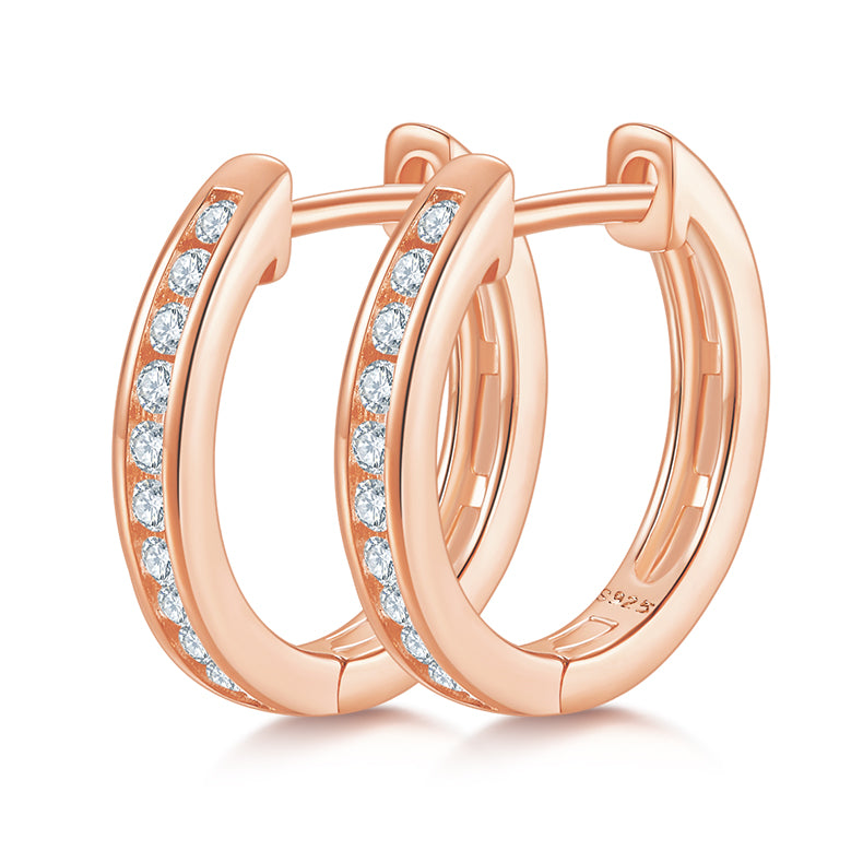 Half Pave Single-Row Moissanite Hoop Earrings in 18kt Sterling Silver