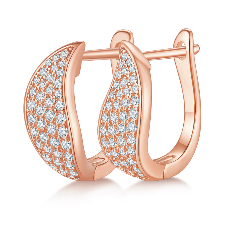 18kt Sterling Silver Half Pave Four-Row Moissanite Hoop Earrings