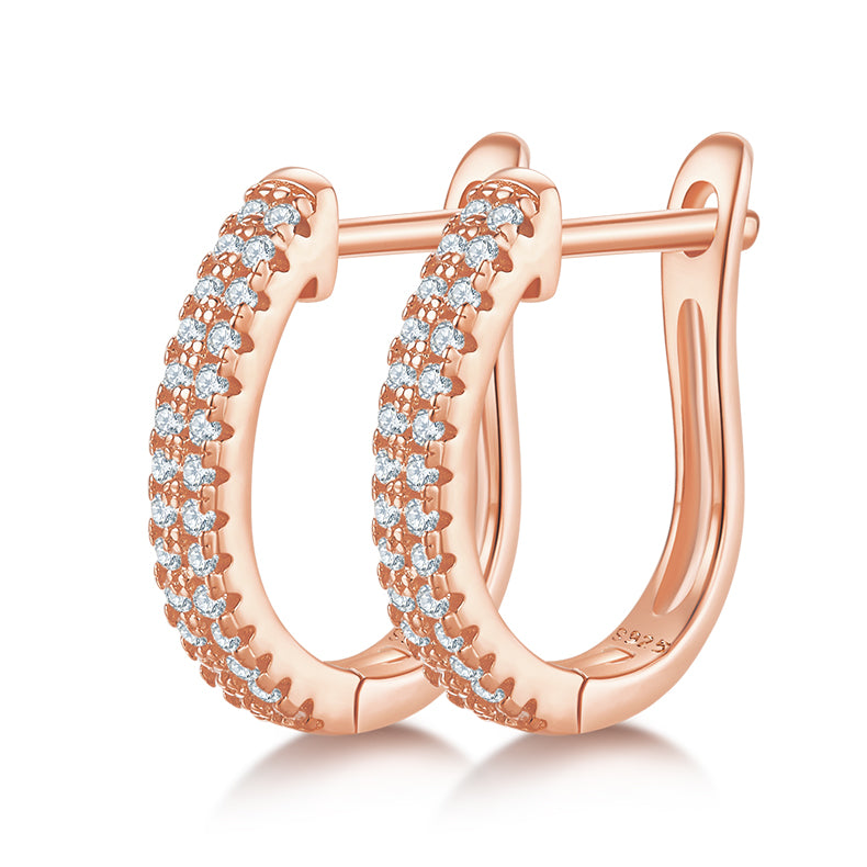 Double-Row Half Hoop Earrings in S925 Silver with Moissanite