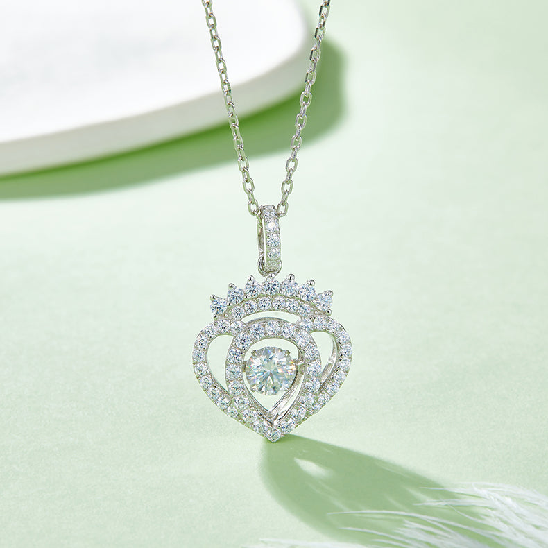 Heart Pendant Necklace, 0.5CT Moissanite D VVS1 in 18K White Gold-Plated Silver