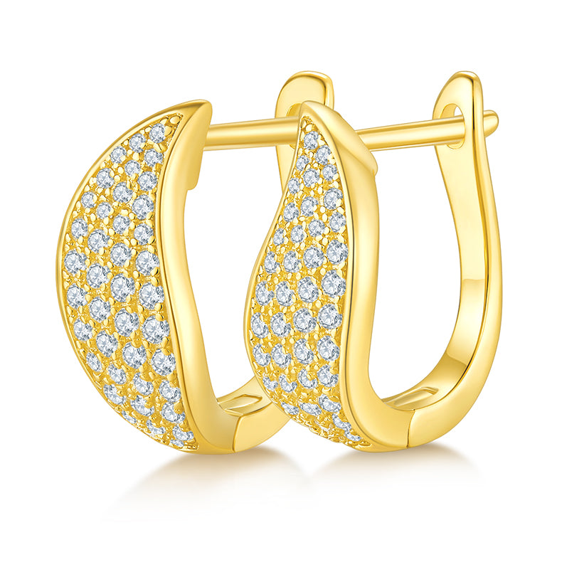 18kt Sterling Silver Half Pave Four-Row Moissanite Hoop Earrings