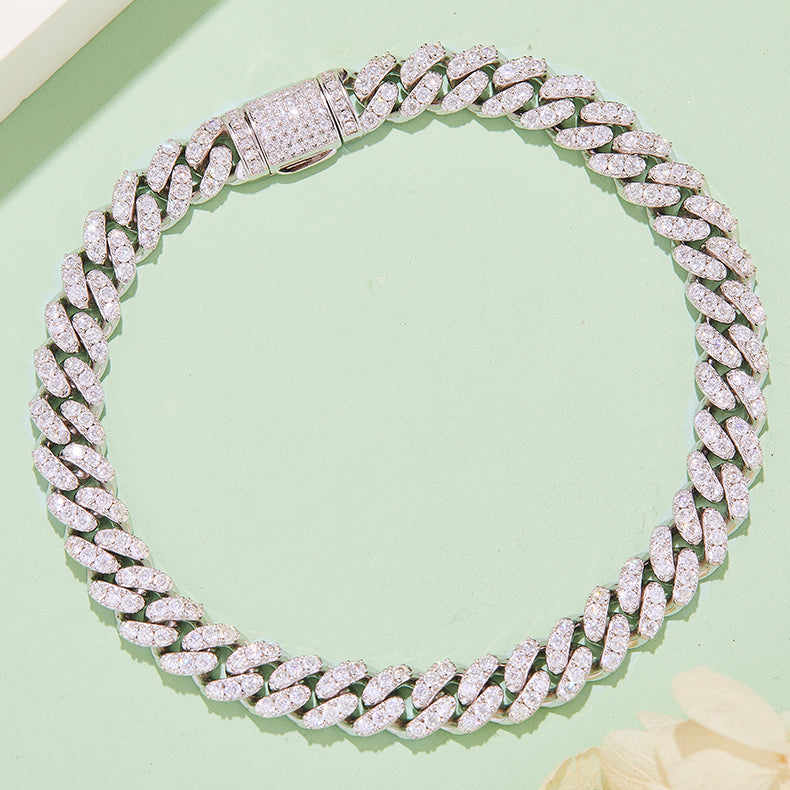 6mm Moissanite Cuban Link Chain – Full Round VVS Moissanite, 925 Sterling Silver