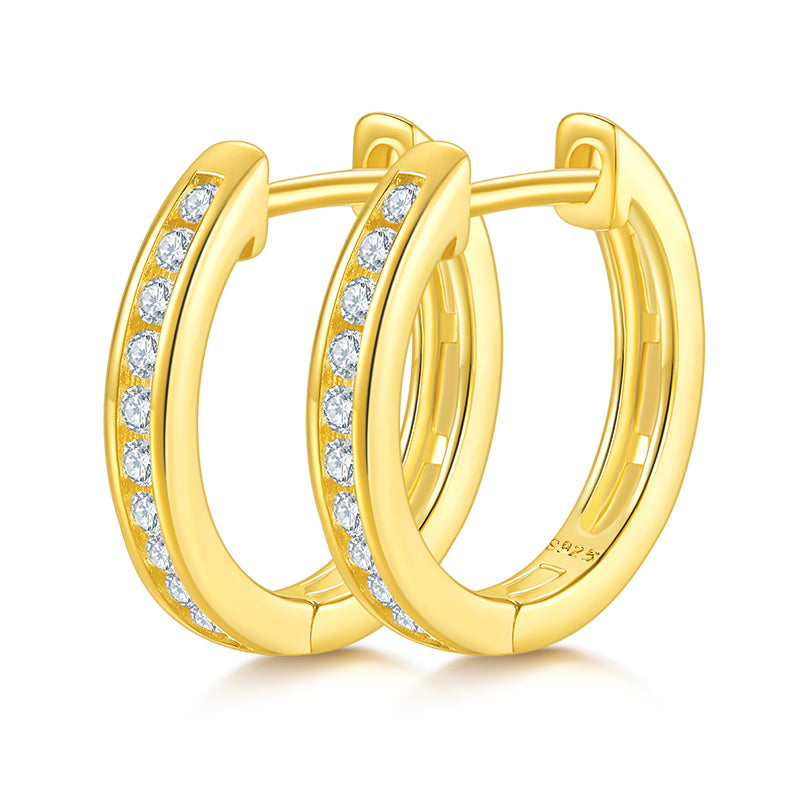 Half Pave Single-Row Moissanite Hoop Earrings in 18kt Sterling Silver