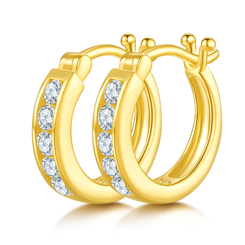 18kt Sterling Silver Half Pave Single-Row Moissanite Hoop Earrings