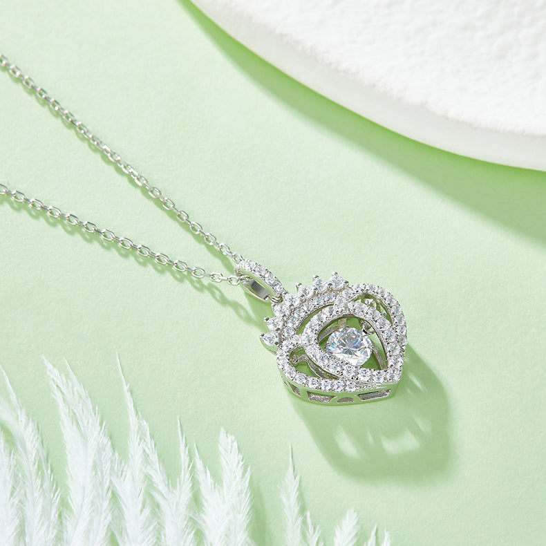 Heart Pendant Necklace, 0.5CT Moissanite D VVS1 in 18K White Gold-Plated Silver