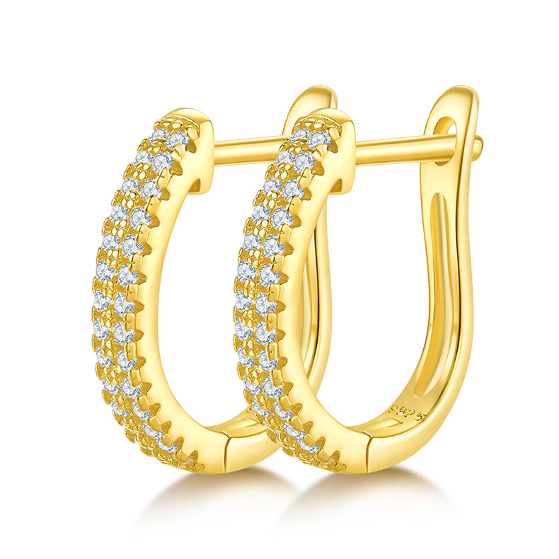 Double-Row Half Hoop Earrings in S925 Silver with Moissanite