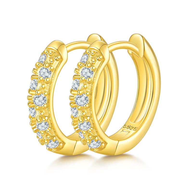 18kt Gold Plated 0.27ct S925 Sterling Silver Half Pave Double-Row Moissanite Hoop Earrings