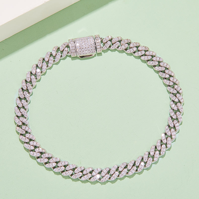 Men's 8mm Cuban Link Bracelet with Full Round VVS Moissanite – Sterling Silver