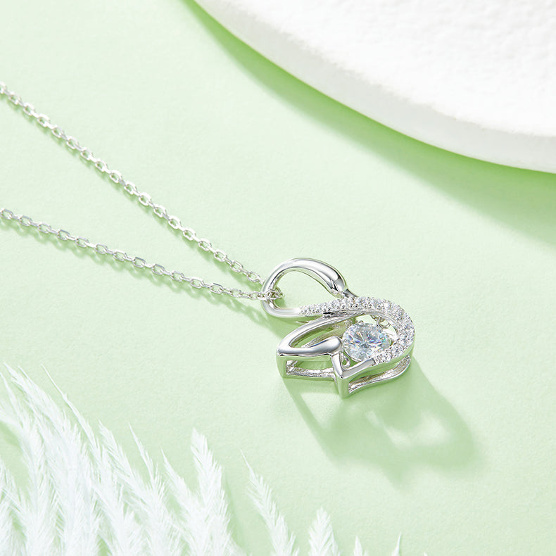 Dancing Swan Moissanite Necklace in S925 Silver 18K White Gold Plated