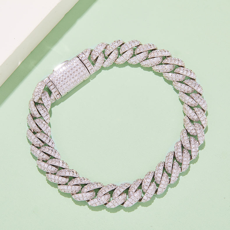 Men's Classic 10mm Cuban Link Bracelet with Full Round VVS Moissanite – 925 Sterling Silver