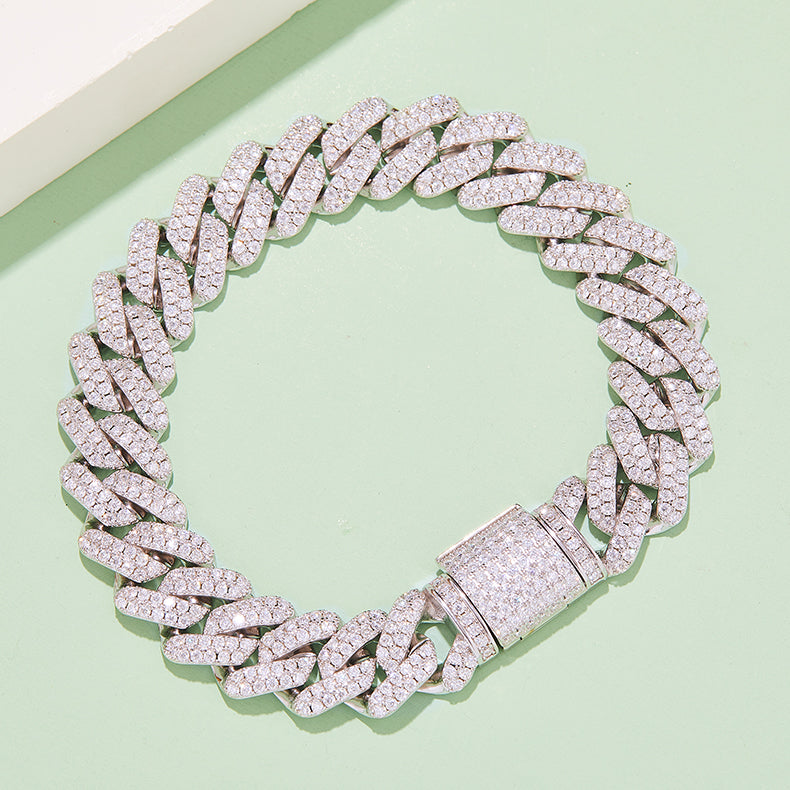 14mm Moissanite Cuban Link Chain – Full Round VVS Moissanite, 925 Sterling Silver