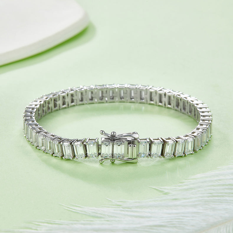 Emerald Moissanite Tennis Bracelet, 3x5mm 0.5CT D Color VVS in White Gold-Plated 925 Silver