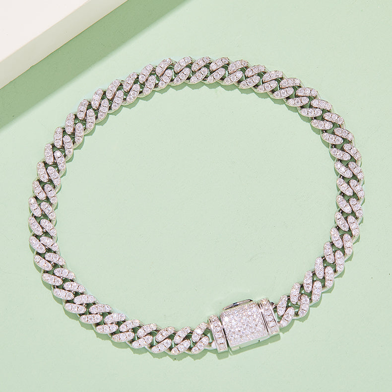 Men's 8mm Cuban Link Bracelet with Full Round VVS Moissanite – Sterling Silver