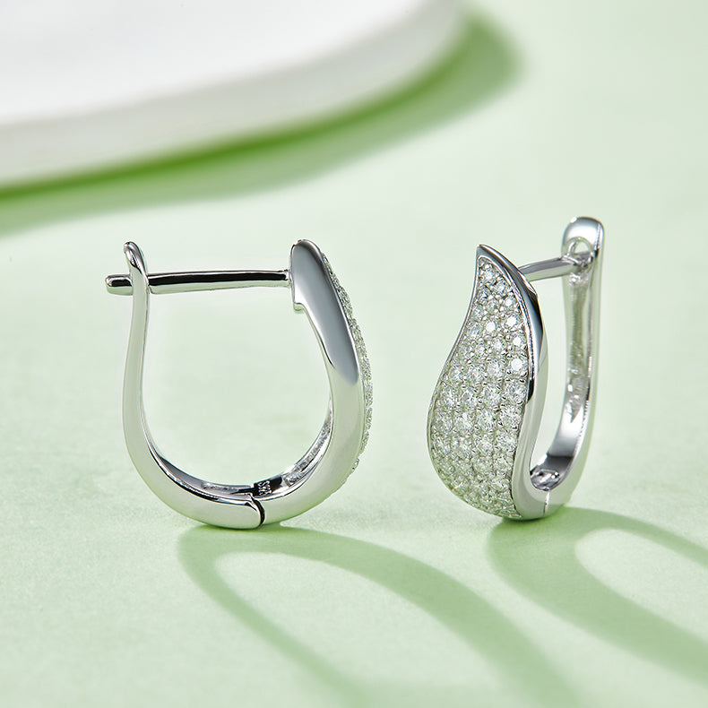 18kt Sterling Silver Half Pave Four-Row Moissanite Hoop Earrings