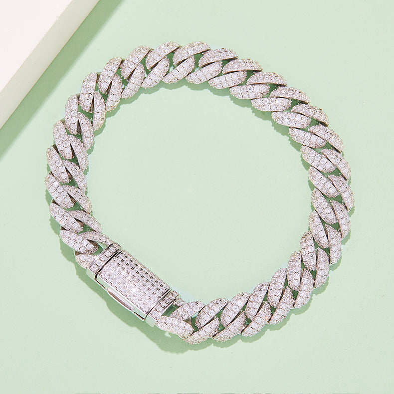 Men's Classic 10mm Cuban Link Bracelet with Full Round VVS Moissanite – 925 Sterling Silver