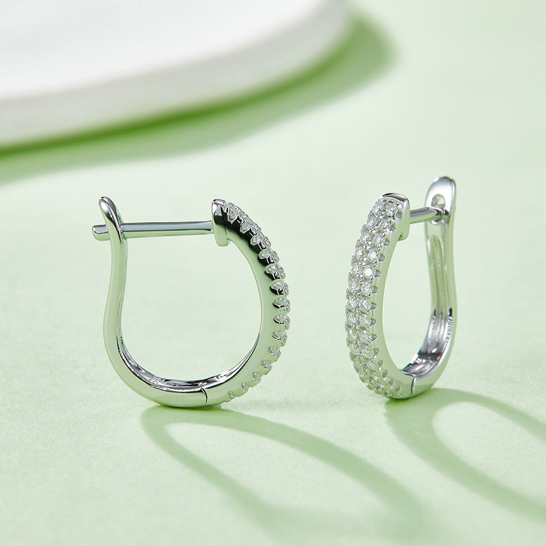 Double-Row Half Hoop Earrings in S925 Silver with Moissanite