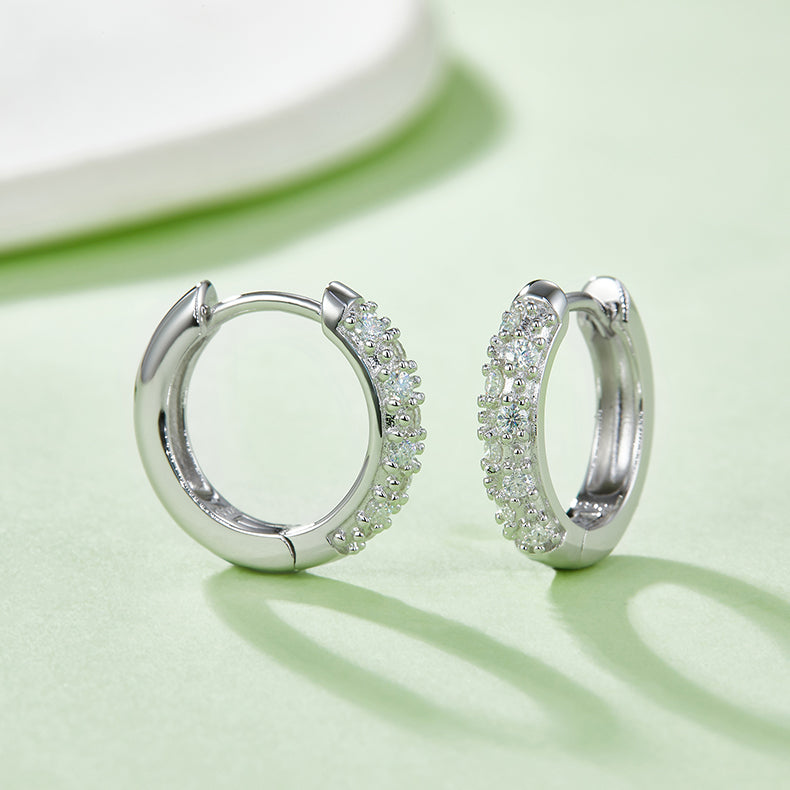 18kt Gold Plated 0.27ct S925 Sterling Silver Half Pave Double-Row Moissanite Hoop Earrings