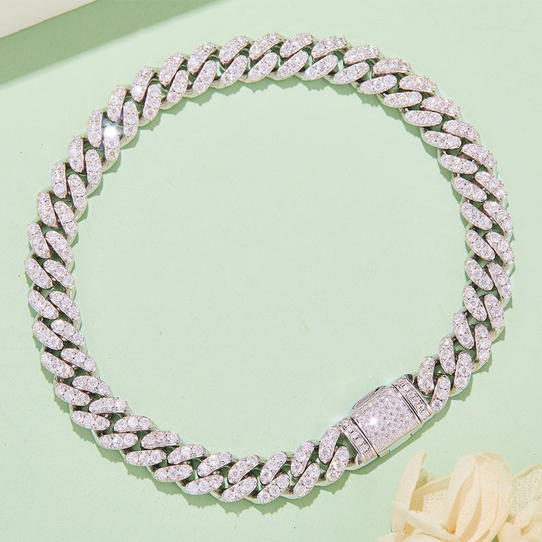 6mm Moissanite Cuban Link Chain – Full Round VVS Moissanite, 925 Sterling Silver