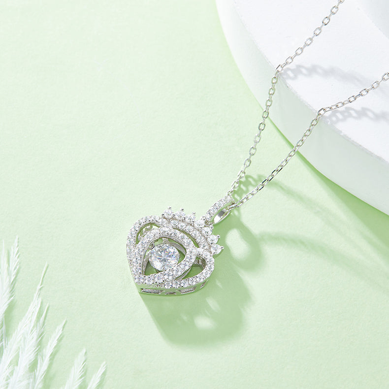 Heart Pendant Necklace, 0.5CT Moissanite D VVS1 in 18K White Gold-Plated Silver