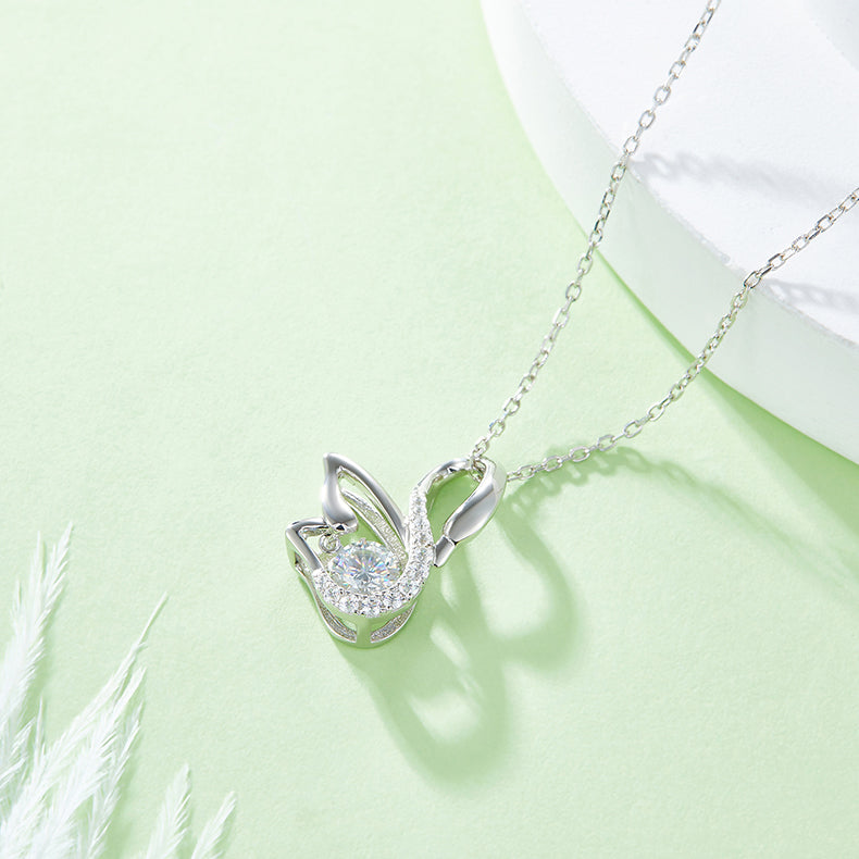 Dancing Swan Moissanite Necklace in S925 Silver 18K White Gold Plated