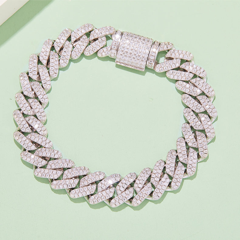 14mm Moissanite Cuban Link Chain – Full Round VVS Moissanite, 925 Sterling Silver
