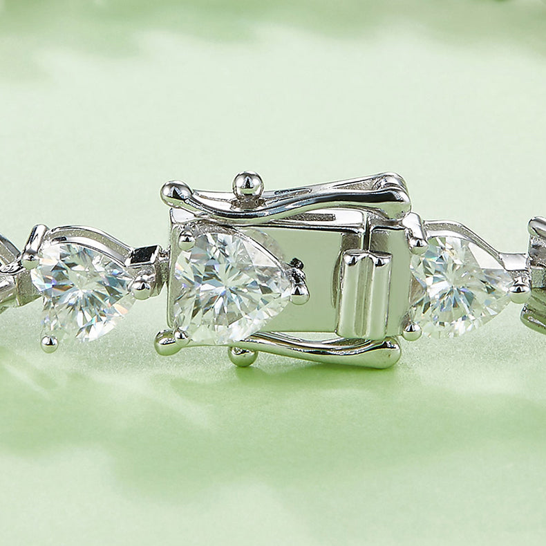 Heart-Cut Moissanite Tennis Bracelet in 925 Sterling Silver with 18K White Gold Plating